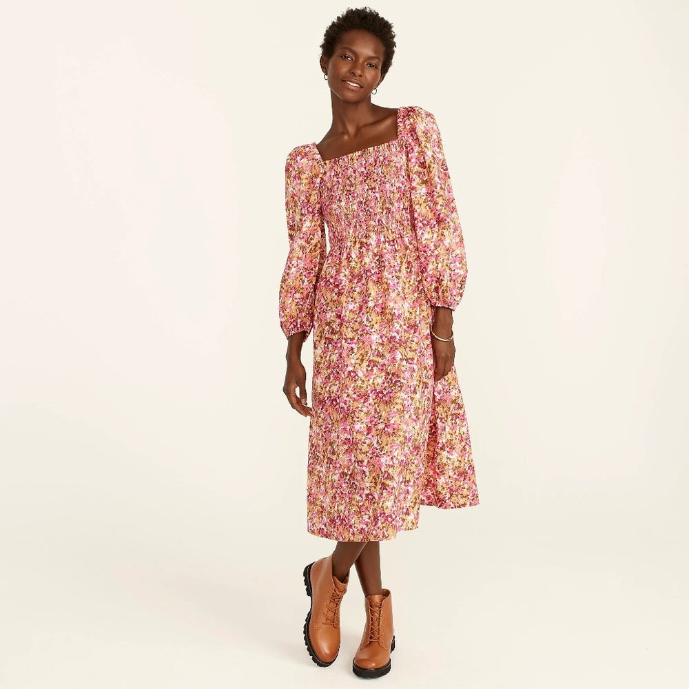 Size: S J. Crew Smocked puff-sleeve dress in faded floral